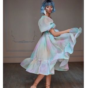 BEST Selkie The Rainbow French Puff Midi Dress